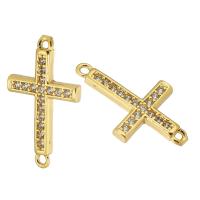 Cubic Zirconia Micro Pave Brass Connector Cross gold color plated fashion jewelry & DIY & micro pave cubic zirconia & for woman golden Approx 1mm Sold By Lot
