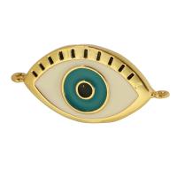 Connecteur Evil Eye, laiton, Placage de couleur d'or, bijoux de mode & DIY & motif de mauvais œil & pour femme & émail, multicolore, 28x14x2mm, Trou:Environ 1mm, 10PC/lot, Vendu par lot