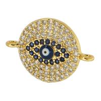 Evil Eye Connector, Brass, Round, gold color plated, fashion jewelry & DIY & evil eye pattern & micro pave cubic zirconia & for woman & enamel, multi-colored, 14x22x2mm, Hole:Approx 1.5mm, 10PCs/Lot, Sold By Lot