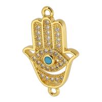 Evil Eye Connector, Brass, Hand, gold color plated, fashion jewelry & DIY & evil eye pattern & micro pave cubic zirconia & for woman, two different colored, 14x22x2mm, Hole:Approx 1mm, 10PCs/Lot, Sold By Lot