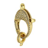 Brass Lobster Clasp, gold color plated, fashion jewelry & DIY & micro pave cubic zirconia & for woman, golden, 15x24x5.50mm, Hole:Approx 2mm, 10PCs/Lot, Sold By Lot