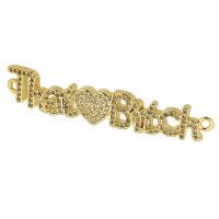 Cubic Zirconia Micro Pave Brass Connector, Alphabet Letter, gold color plated, fashion jewelry & DIY & micro pave cubic zirconia & for woman, golden, 47x8x3mm, Hole:Approx 1.5mm, 10PCs/Lot, Sold By Lot