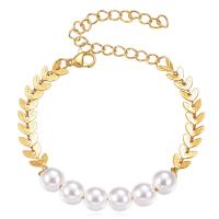 Bracelet d'acier titane, avec perle de plastique, avec 6 chaînes de rallonge, feuille, bijoux de mode & pour femme, plus de couleurs à choisir, Longueur:15 cm, Vendu par PC