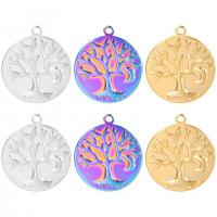 Stainless Steel Pendants, 304 Stainless Steel, Flat Round, Vacuum Ion Plating, tree of life design & Unisex & different styles for choice, more colors for choice, 25x29mm, Length:Approx 50 cm, Sold By PC