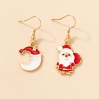 Christmas Earrings, Tibetan Style, Santa Claus, gold color plated, Christmas Design & for woman & enamel, mixed colors, nickel, lead & cadmium free, 40x17mm, Sold By Pair