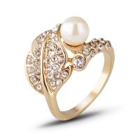 Tibetan Style Finger Ring, with Plastic Pearl, different size for choice & for woman & with rhinestone, golden, nickel, lead & cadmium free, 22x20mm, Sold By PC