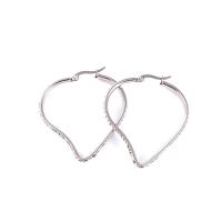 Stainless Steel Hoop Earring, 304 Stainless Steel, Heart, fashion jewelry & for woman & with rhinestone, original color, 14x34mm, Sold By Pair