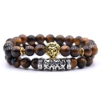 Natural Tiger Eye Bracelets with Lava & Zinc Alloy 2 pieces & Unisex 8mm Length Approx 7.48 Inch Sold By Set