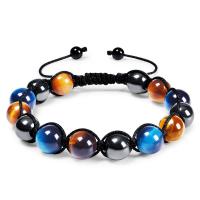 Bracelets Woven Ball pierres précieuses, oeil de tigre, avec Cordon de noeud & pierre noire, bijoux de mode & unisexe, 10mm, Longueur:Environ 7.5-11.8 pouce, Vendu par PC