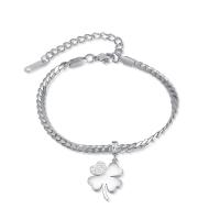 Titanium Steel Bracelet & Bangle with 5cm extender chain Four Leaf Clover Vacuum Ion Plating fashion jewelry & adjustable & for woman & with rhinestone Length 17 cm Sold By PC