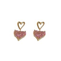 Cubic Zirconia Micro Pave Brass Jewelry Sets, earring & necklace, Heart, gold color plated, fashion jewelry & different styles for choice & micro pave cubic zirconia & for woman, pink, nickel, lead & cadmium free, Sold By PC