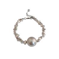 Brass Jewelry Set, bracelet & necklace, with Plastic Pearl, irregular, silver color plated, fashion jewelry & different styles for choice & for woman, silver color, nickel, lead & cadmium free, Sold By PC