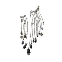 Fashion Fringe Earrings, Brass, with Crystal & Rhinestone, silver color plated, fashion jewelry & for woman, silver color, nickel, lead & cadmium free, 37x214mm, Sold By Pair