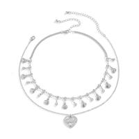 Multi Layer Necklace Iron with Zinc Alloy with 7cm extender chain Heart platinum color plated Double Layer & fashion jewelry & adjustable & for woman & with rhinestone platinum color nickel lead & cadmium free Length 35 cm Sold By PC