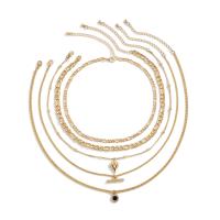 Multi Layer Necklace Iron with Zinc Alloy with 7cm extender chain Heart gold color plated fashion jewelry & multilayer & for woman & with rhinestone golden nickel lead & cadmium free Length 35 cm 45 cm Sold By PC