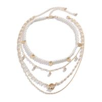 Multi Layer Necklace Plastic Pearl with Iron & Zinc Alloy with 7cm extender chain gold color plated fashion jewelry & multilayer & micro pave cubic zirconia & for woman Length 35 cm 45 cm Sold By Set