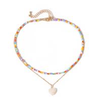 Glass Seed Beads Necklace Seedbead with Zinc Alloy with 7cm extender chain Heart gold color plated Double Layer & fashion jewelry & for woman Length 40 cm 45 cm Sold By PC