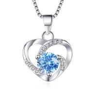 Cubic Zircon Micro Pave 925 Sterling Silver Necklace, Heart, platinum plated, different styles for choice & micro pave cubic zirconia & for woman, more colors for choice, 10x20mm, Length:Approx 17.7 Inch, Sold By PC