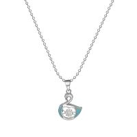 Cubic Zircon Micro Pave 925 Sterling Silver Necklace, Swan, platinum plated, micro pave cubic zirconia & for woman & enamel, original color, 13x13mm, Length:Approx 17.7 Inch, Sold By PC