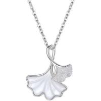 925 Sterling Silver Necklaces with Shell Ginkgo Leaf plated fashion jewelry & for woman Length Approx 17.7 Inch Sold By PC