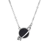 Cubic Zircon Micro Pave 925 Sterling Silver Necklace, with Blue Goldstone, platinum plated, micro pave cubic zirconia & for woman, original color, 16x10mm, Length:Approx 17.7 Inch, Sold By PC