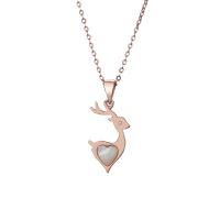 925 Sterling Silver Necklaces, with Pearl Shell, Deer, plated, fashion jewelry & for woman, more colors for choice, 10x20mm, Length:Approx 17.7 Inch, Sold By PC