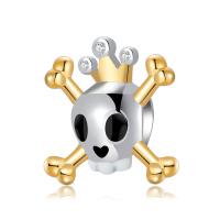 925 Sterling Silver European Beads, Skull, plated, micro pave cubic zirconia, original color, 15.40x14.70mm, Hole:Approx 4.5mm, Sold By PC