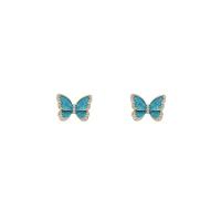 Tibetan Style Stud Earring, Butterfly, gold color plated, Korean style & for woman & enamel & with rhinestone, nickel, lead & cadmium free, 17x13mm, Sold By Pair