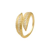 Ring Finger mosiądz, Liść, Platerowane w kolorze złota, Koreański styl & regulowany & dla kobiety & z kamieniem, bez zawartości niklu, ołowiu i kadmu, rozmiar:6-8, sprzedane przez PC
