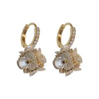 Tibetan Style Drop Earrings, with Resin, Flower, gold color plated, micro pave cubic zirconia & for woman, 18x12mm, Sold By Pair