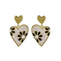 Tibetan Style Drop Earrings, Heart, gold color plated, Korean style & for woman & enamel, 35mm, Sold By Pair