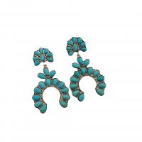 Boucle d'oreille turquoise, alliage de zinc, avec turquoise, Placage de couleur platine, Style bohème & pour femme, plus de couleurs à choisir, 40x70mm, Vendu par paire