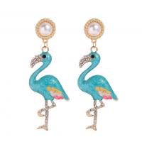 Zinc Alloy Drop Earrings with Plastic Pearl Crane gold color plated for woman & enamel & with rhinestone Sold By Pair