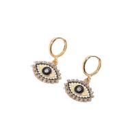Huggie Hoop Drop Earring, Tibetan Style, Evil Eye, gold color plated, for woman & enamel & with rhinestone, nickel, lead & cadmium free, 21x31mm, Sold By Pair
