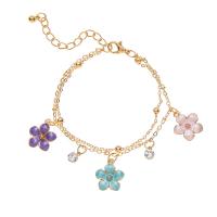 Tibetan Style Bracelet, Flower, gold color plated, for woman & enamel & with rhinestone, more colors for choice, nickel, lead & cadmium free, Length:Approx 6.3 Inch, Sold By PC