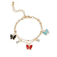 Tibetan Style Bracelet, Butterfly, gold color plated, Double Layer & for woman & enamel & with rhinestone, more colors for choice, nickel, lead & cadmium free, Length:Approx 6.3 Inch, Sold By PC