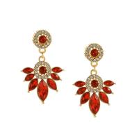 Rhinestone Earring Zinc Alloy Flower gold color plated for woman & with rhinestone nickel lead & cadmium free 40mm Sold By Pair