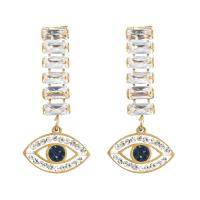 Evil Eye Earrings, Titanium Steel, real gold plated, for woman & enamel & with rhinestone, more colors for choice, 14x30mm, Sold By Pair
