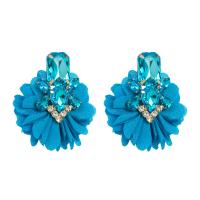 Rhinestone Earring Zinc Alloy with Glass Rhinestone & Cloth Flower plated for woman & with rhinestone Sold By Pair
