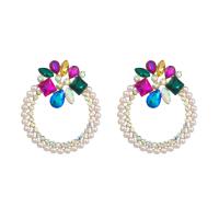Rhinestone Earring Zinc Alloy with Plastic Pearl Donut plated for woman & with rhinestone & hollow Sold By Pair