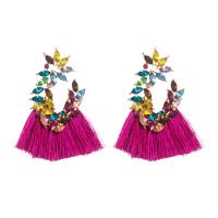 Fashion Fringe Earrings Zinc Alloy with Polyester gold color plated for woman & with rhinestone Sold By Pair