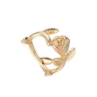 Brass prst prsten, Mosaz, Rose, barva pozlacený, Nastavitelný & pro ženy, 17.50mm, Prodáno By PC