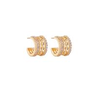 Brass Earring Stud Component gold color plated & micro pave cubic zirconia & for woman Sold By Pair