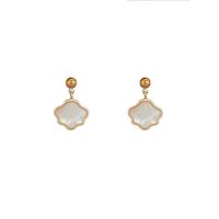 Messing Earring Drop Component, med Shell, guldfarve belagt, forskellige stilarter for valg & Micro Pave cubic zirconia & for kvinde, Solgt af par
