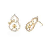Brass Earring Stud Component, Calabash, gold color plated, micro pave cubic zirconia & for woman, 12x7mm, Sold By Pair
