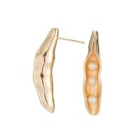 Brass Earring Stud Component, with Plastic Pearl, gold color plated, DIY & different styles for choice & for woman, 35x8mm, Sold By Pair