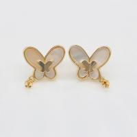 Messing Earring Drop Component, med White Shell, Butterfly, guldfarve belagt, forskellige stilarter for valg & for kvinde, 15.10x18.50mm, Solgt af PC