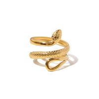 Anel de dedo de aço inoxidável, Aço inoxidável 304, Cobra, joias de moda & para mulher, dourado, 21mm, vendido por PC