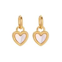Stainless Steel Drop Earring 304 Stainless Steel with White Shell Vacuum Ion Plating fashion jewelry & for woman golden Sold By Pair