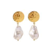 Stainless Steel Drop Earring, 304 Stainless Steel, with ABS Plastic Pearl, Vacuum Ion Plating, fashion jewelry & for woman, golden, 45x17.60mm, Sold By Pair
